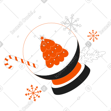 雪花玻璃球和拐杖糖中的冷杉 PNG, SVG