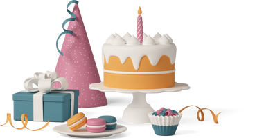 Cake dessert and macaroons for birthday party PNG, SVG