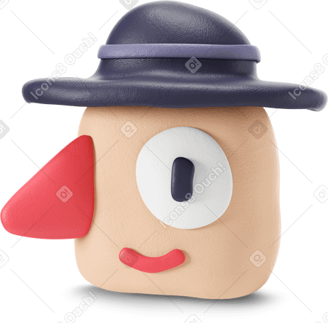 3D 戴圆顶礼帽的男人头 PNG, SVG