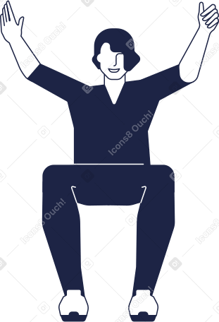 joyful guy is sitting with his hands up Illustration in PNG, SVG