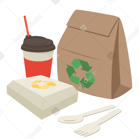Envases y utensilios de alimentos reciclables. PNG, SVG