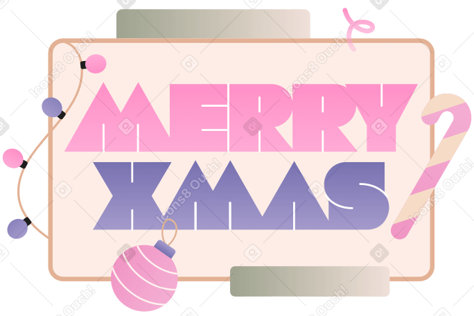 Lettering Merry Xmas with Christmas bauble and candy cane text PNG, SVG