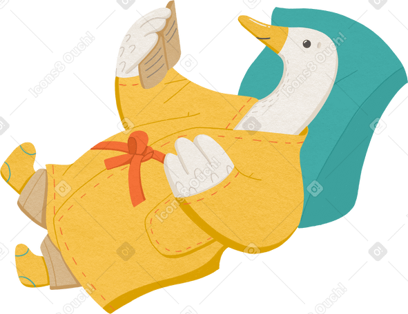 goose is lying on a pillow in a yellow robe and reading book PNG, SVG