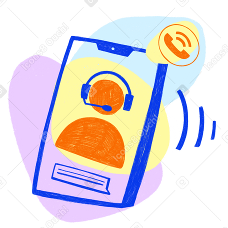 Blue phone with a support person icon Illustration in PNG, SVG