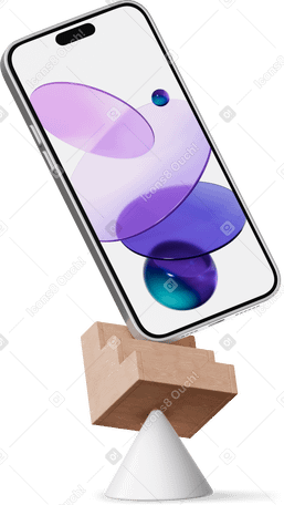 3D smartphone standing on two abstract shapes PNG、SVG
