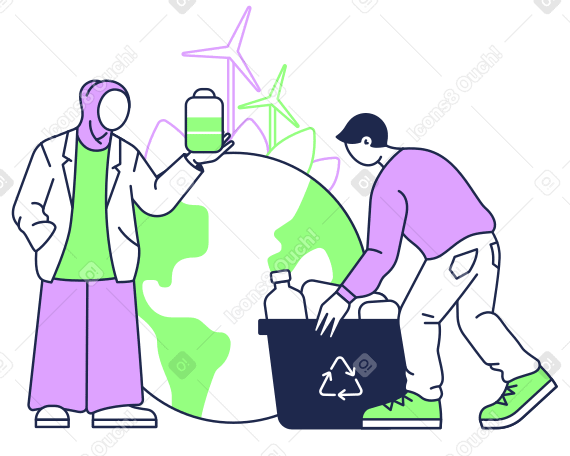 Pessoas reciclando e usando energia renovável PNG, SVG