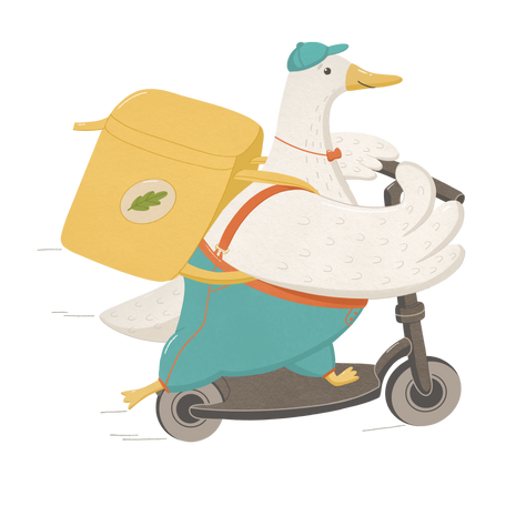 Goose deliveryman on a scooter Illustration in PNG, SVG