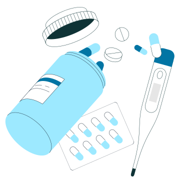 Medicines and a digital thermometer PNG, SVG
