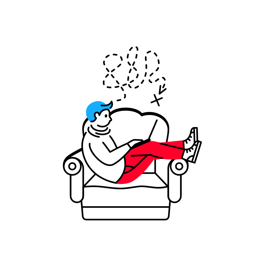 Man laying in an armchair and searching on the internet Illustration in ...