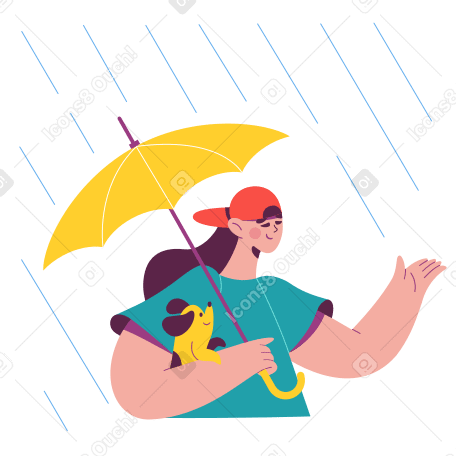 Mulher sob o guarda-chuva com um cachorro PNG, SVG