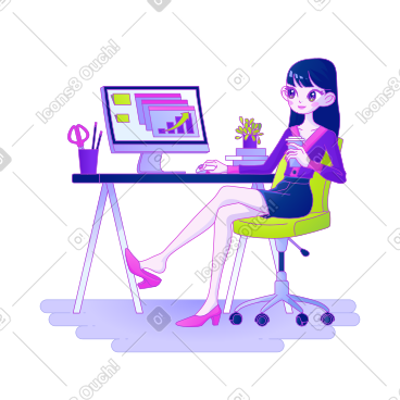 Break time of a woman working in the office on analytics PNG, SVG