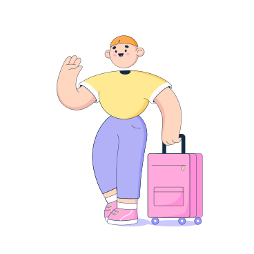 Man with a suitcase waves his hand PNG, SVG