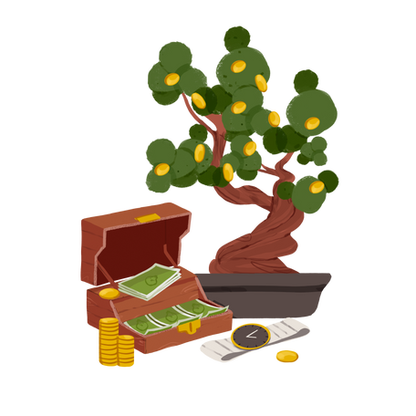 money tree with jewelry box Illustration in PNG, SVG