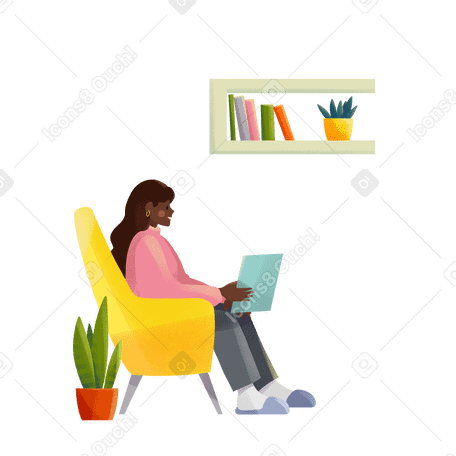 노란색 안락의자에 앉아 있는 젊은 여성 심리학자 PNG, SVG
