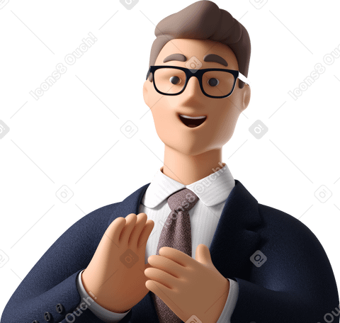 3D close up of businessman in dark blue suit applauding Illustration in PNG, SVG