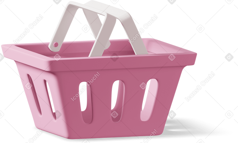 3D Side view of pink plastic shopping basket  Illustration in PNG, SVG