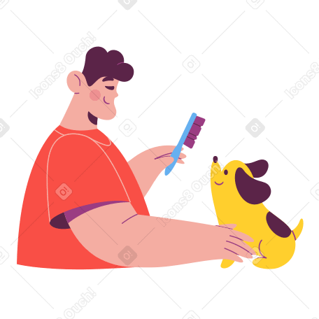 Man brushing a dog Illustration in PNG, SVG