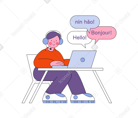 Man is taking a language course online Illustration in PNG, SVG