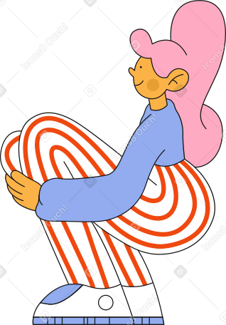 sitting girl with pink hair hugging her knees Illustration in PNG, SVG