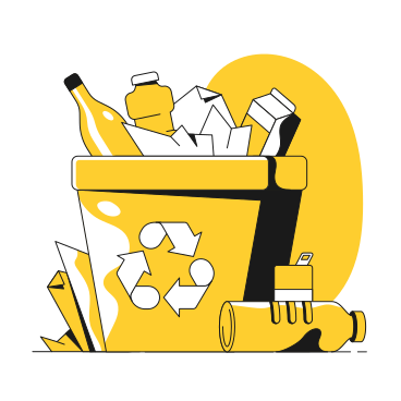 Recycling basket with cardboard, plastic and glass bottles PNG, SVG