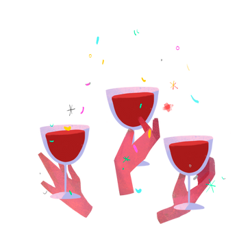 Hands holding glasses with wine as toast PNG, SVG