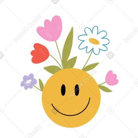 Happy smiley with flowers to symbolise good mental health PNG, SVG