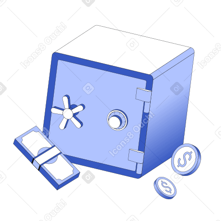 Metal safe and money around animated illustration in GIF, Lottie (JSON), AE