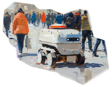 Oil painting of a delivery robot in the city PNG、SVG