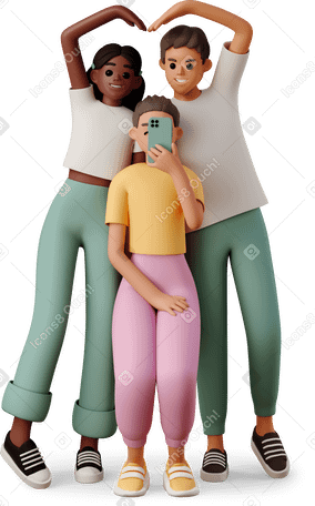 3D young people taking selfie on smart phone PNG, SVG