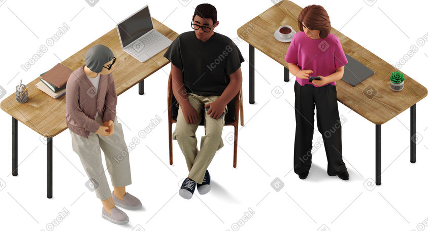 3D three people communicating at work PNG, SVG