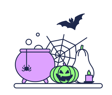 Kürbisse, spinnennetz und kessel als halloween-dekoration PNG, SVG