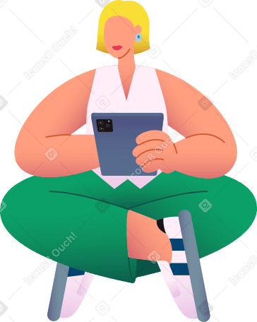 拿着平板电脑坐在莲花位置的女人 PNG, SVG