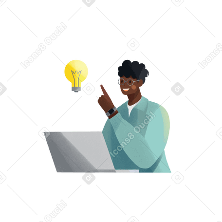 Young man working at laptop having ideas Illustration in PNG, SVG
