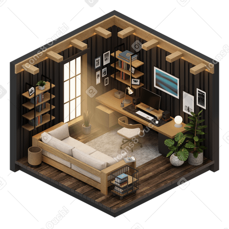 3D isometric home office room PNG, SVG