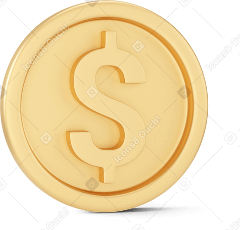 3D standing dollar coin front PNG, SVG