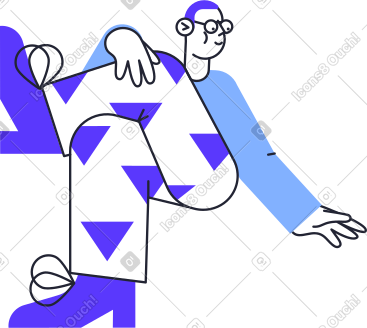 Seated man in blue triangles pattern pants PNG, SVG