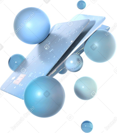 3D 浮动单色信用卡和珠光球体 PNG, SVG