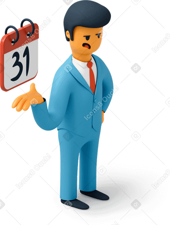 3D Man in suit pointing at calendar PNG, SVG