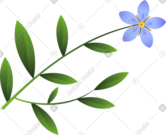 有叶子的树枝上的一朵蓝色小花 PNG, SVG