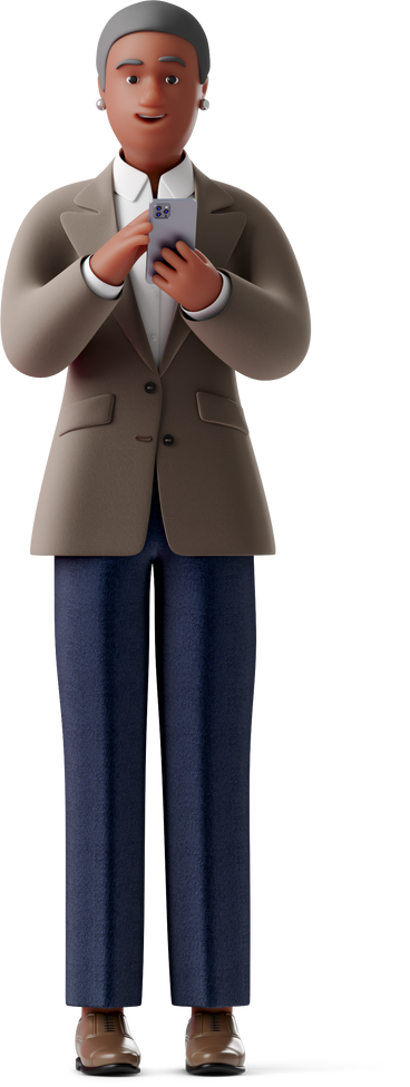 old businesswoman in formalwear with phone looking straight PNG, SVG