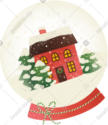 Snow ball with red house PNG, SVG