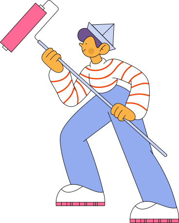 wall painter ing striped shirt with paint roller PNG, SVG