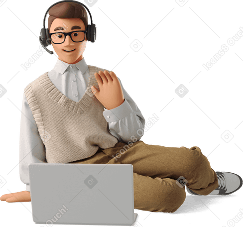 3D young man talking online Illustration in PNG, SVG