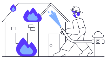 Мужчина тушит горящий дом в PNG, SVG