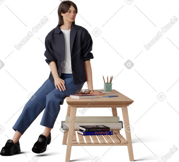 Young woman sitting on coffee table PNG, SVG