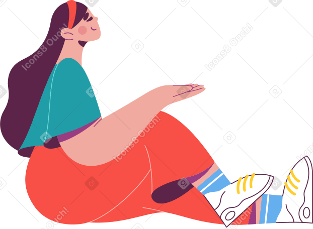 sitting girl with outstretched hand Illustration in PNG, SVG