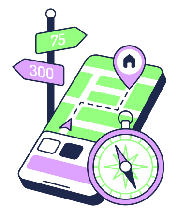 Navigation app with route to destination animated illustration in GIF, Lottie (JSON), AE