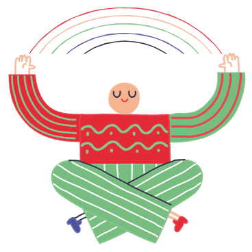 Hombre sentado y soñando en pose de loto con arco iris arriba PNG, SVG