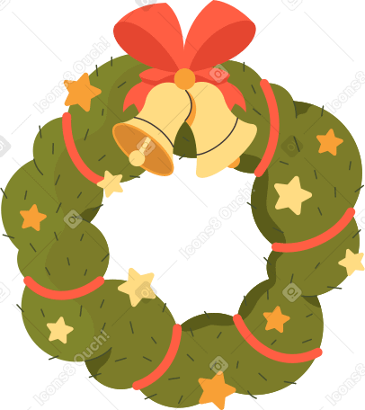 christmas wreath with bells and stars PNG, SVG