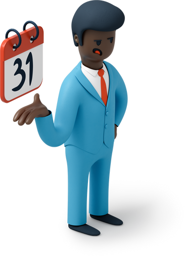 Black man in suit pointing at calendar PNG, SVG